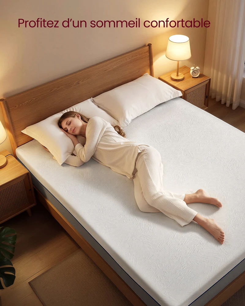Matelas 160 x 200 cm 20 cm épaisseur soutien mi-ferme 7 zones housse amovible salon en mousse bleu 12_0013011