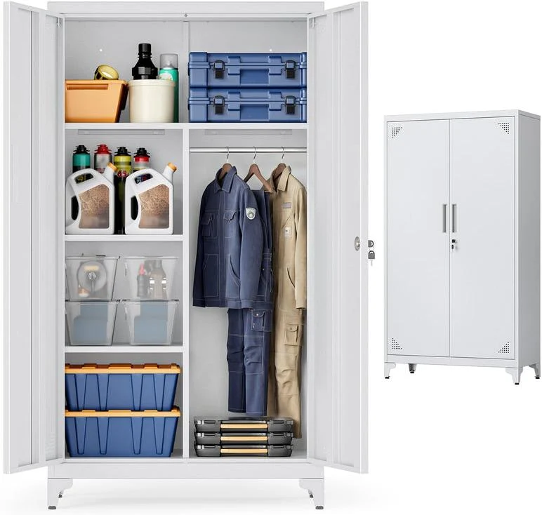 Armoire de rangement polyvalente avec tringle de penderie 80 x 40 x 165 cm en acier gris 12_0012347