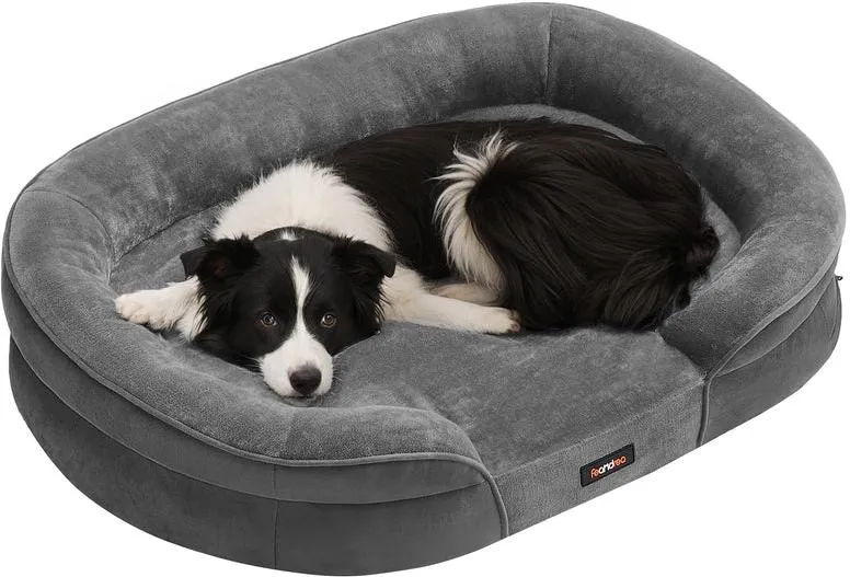 Panier pour chien orthopédique avec bords surélevés 91 x 68 x 18 cm en flanelle gris ardoise 12_0012206