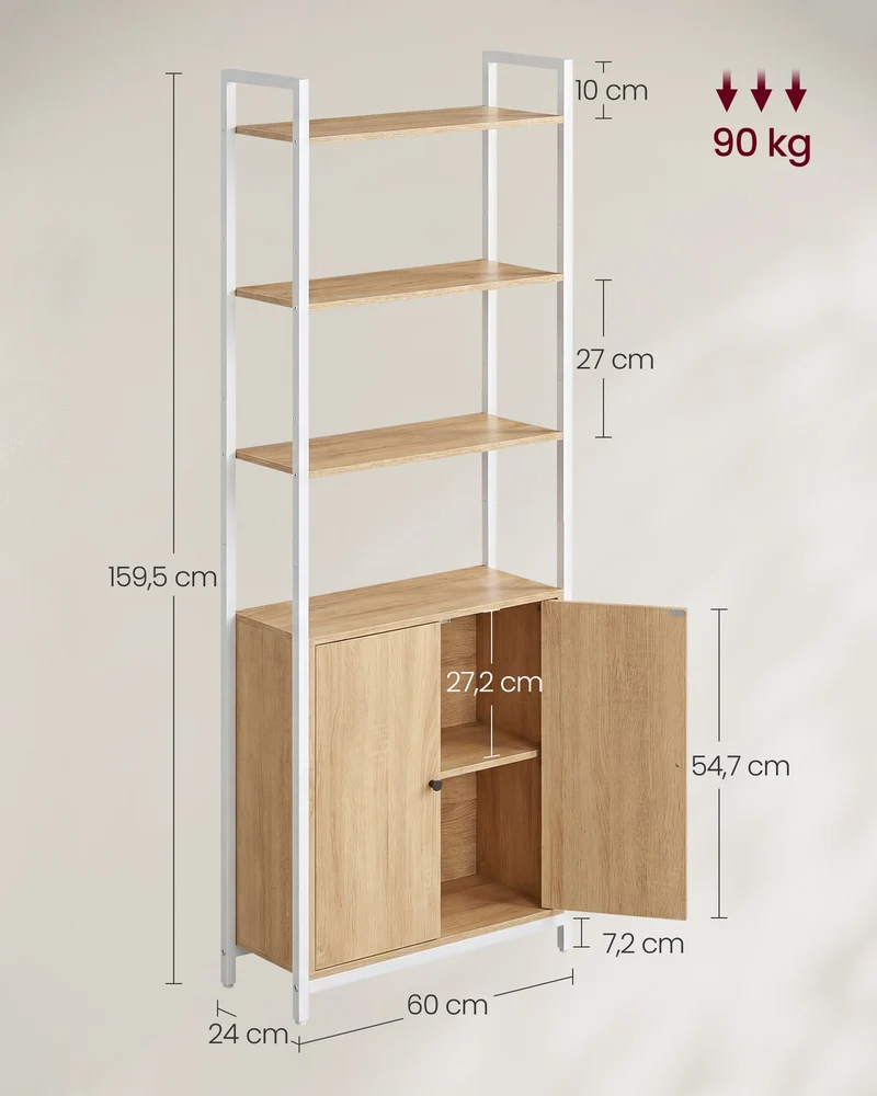 Bibliothèque verticale design épuré réglable 24 x 60 x 159,5 cm pour salon chambre en aggloméré noir 12_0011307