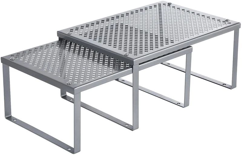 Lot de 2 étagères empilables pour rangement de cuisine 32 x 22,9 x 15,4 cm en métal blanc 12_0010952