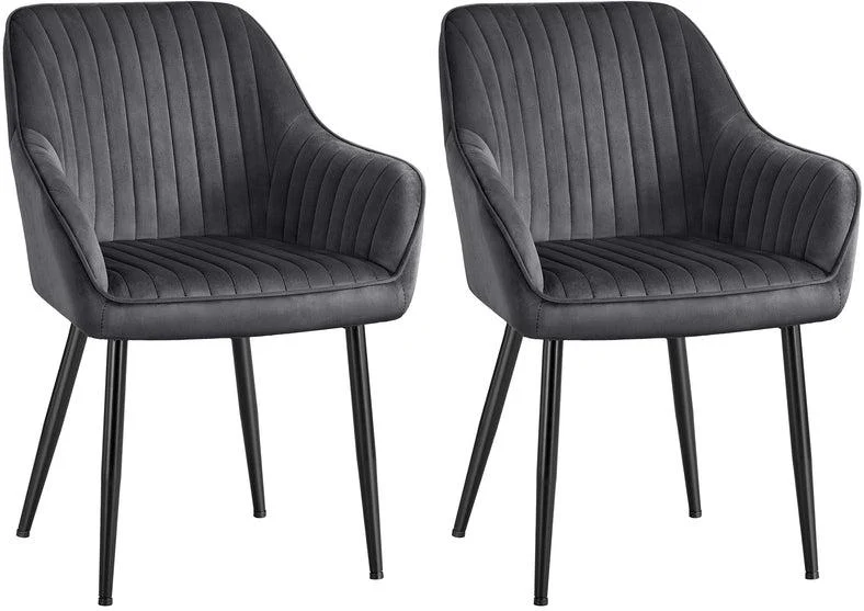 Lot de 2 chaise de salle à manger avec accoudoirs rembourrée confort 60 x 62,5 x 85 cm design contemporain en velours gris 12_0009833