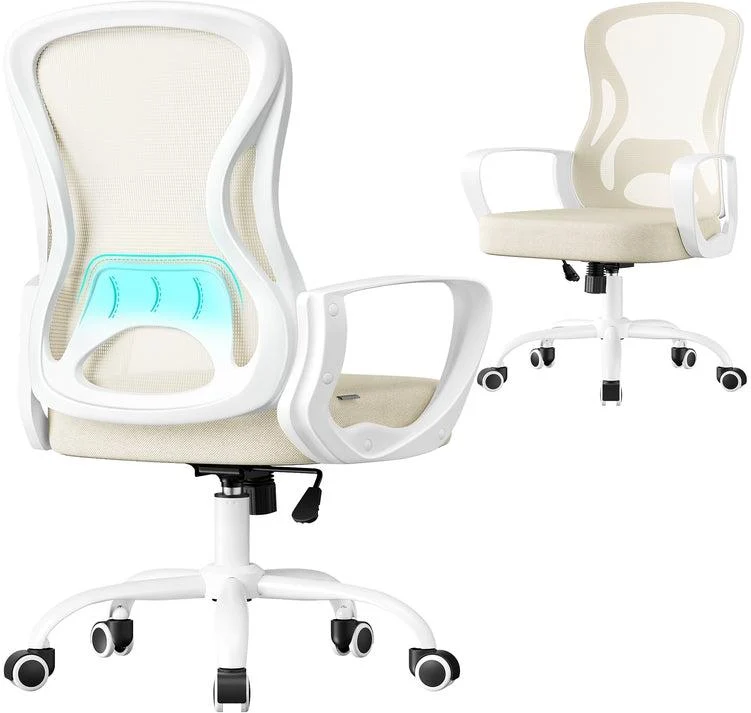 Chaise de bureau ergonomique ajustable 60 x 60 x 105 cm assise confortable design moderne en tissu beige cappuccino 12_0012273