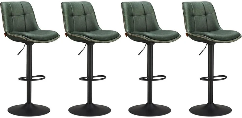 Lot de 4 tabourets de bar pivotants réglables 48,5 x 43 x 93,5-114 cm confort matelassé style contemporain en PU vert forêt 12_0012024