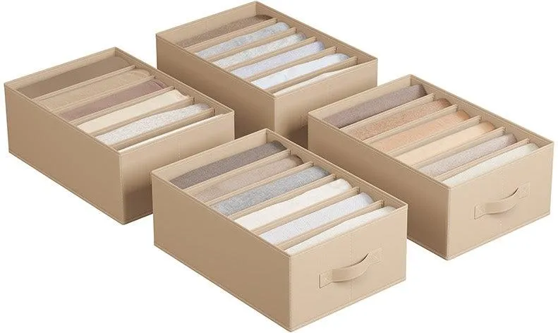 Lot de 4 organisateurs de rangement pour vêtements 42 x 30 x 17 cm style épuré ambiance cosy en tissu beige sable 12_0011714