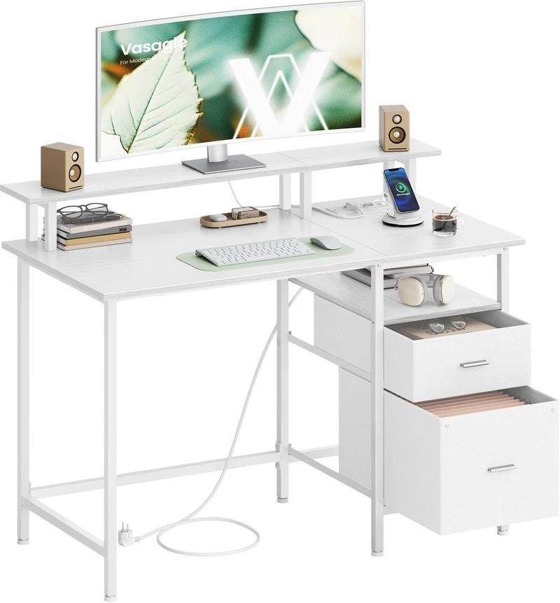 Bureau informatique avec rangement et support d'écran 120 x 60 x 90 cm style moderne pour bureau en panneau d'aggloméré blanc érable 12_0011310