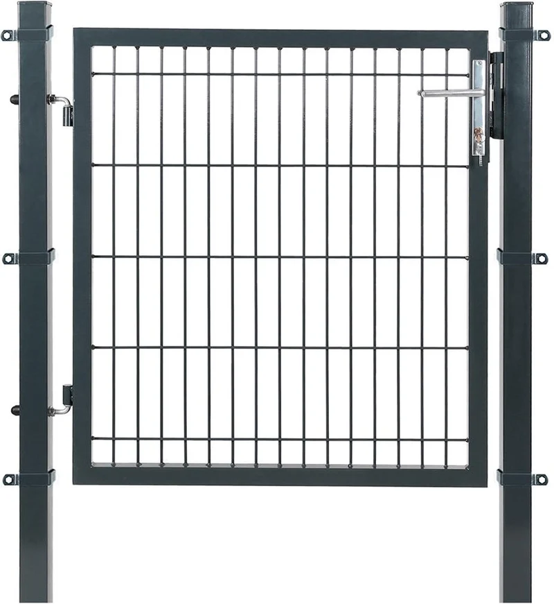 Portillon grillagé robuste avec serrure et clés 106 x 90 cm usage extérieur style contemporain en acier galvanisé gris 12_0010096