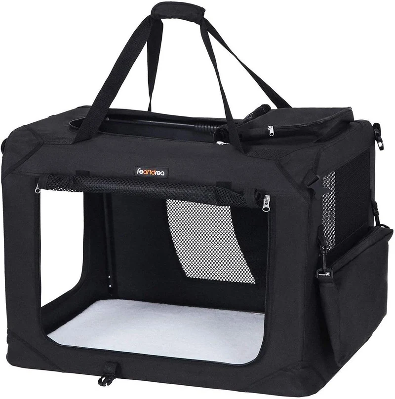 Caisse de transport pour chien pliable 81 x 58 x 58 cm confort optimal design moderne en tissu noir 12_0009789