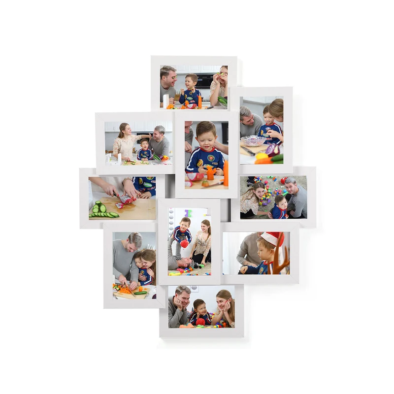 Cadre photo pêle-mêle mural pour 10 photos 60 x 3,6 x 49,3 cm en MDF blanc 12_0008482