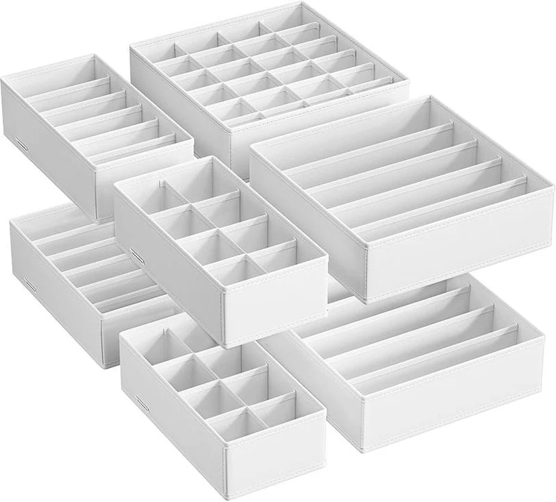 Lot de 8 organisateurs de sous-vêtements 32 x 32 x 10 cm 32 x 16 x 10 cm 24 compartiments pratique rangement en tissu blanc nuage 12_0012874