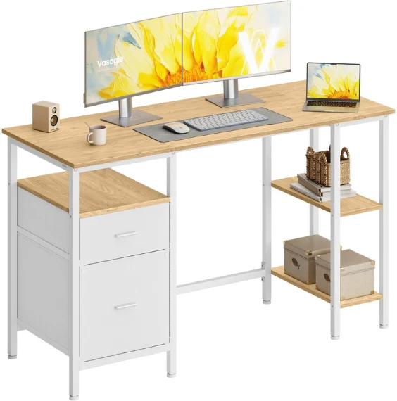 Bureau d'ordinateur avec rangement 127 x 50 x 76 cm style industriel ambiance cosy en panneaux d'aggloméré marron 12_0012727