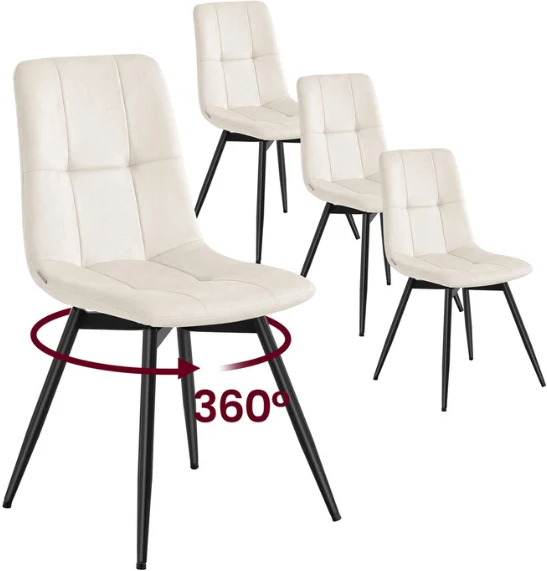 Lot de 4 chaises pivotantes ergonomiques salle à manger 43 x 52 x 83 cm style contemporain en velours beige 12_0013123