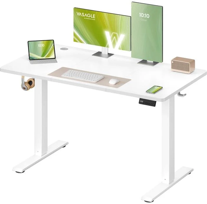 Bureau assis-debout réglable en hauteur 120 x 60 cm avec fonction mémoire pour télétravail en panneau d'aggloméré blanc 12_0012310