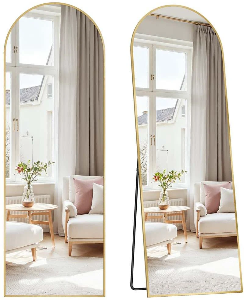 Miroir rectangulaire sur pied 160 x 50 cm design contemporain chambre salon dressing en verre trempé doré clair 12_0011109