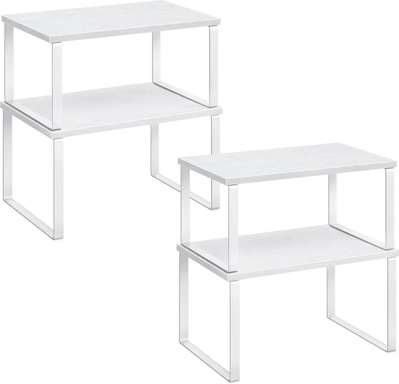 Lot de 4 étagères à épices extensibles cuisine 19,5 x 29,7 x 15,8 cm style moderne en métal blanc 12_0011080