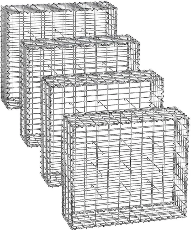 Lot de 4 gabions en métal pour décoration jardin 100 x 90 x 30 cm maille 5 x 10 cm en acier galvanisé argent 12_0010638