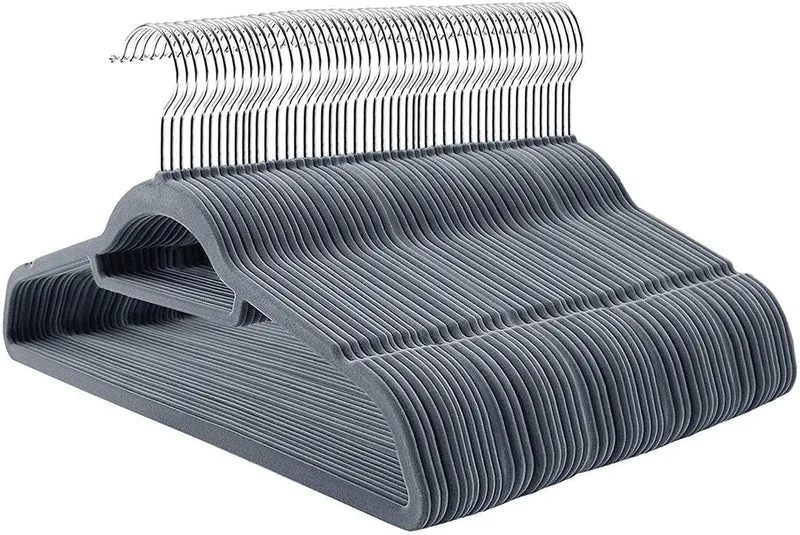Lot de 100 cintres en velours peu encombrants antidérapants 45 x 23,5 x 0,6 cm style moderne en ABS gris clair 12_0008882