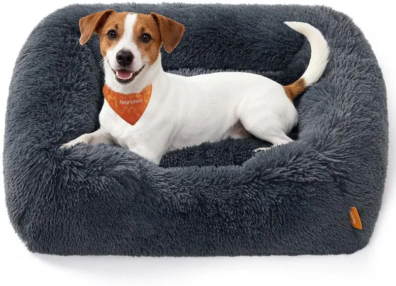 Panier pour chien lit confortable avec bords surélevés 71 x 55 x 18 cm en peluche gris foncé 12_0012896