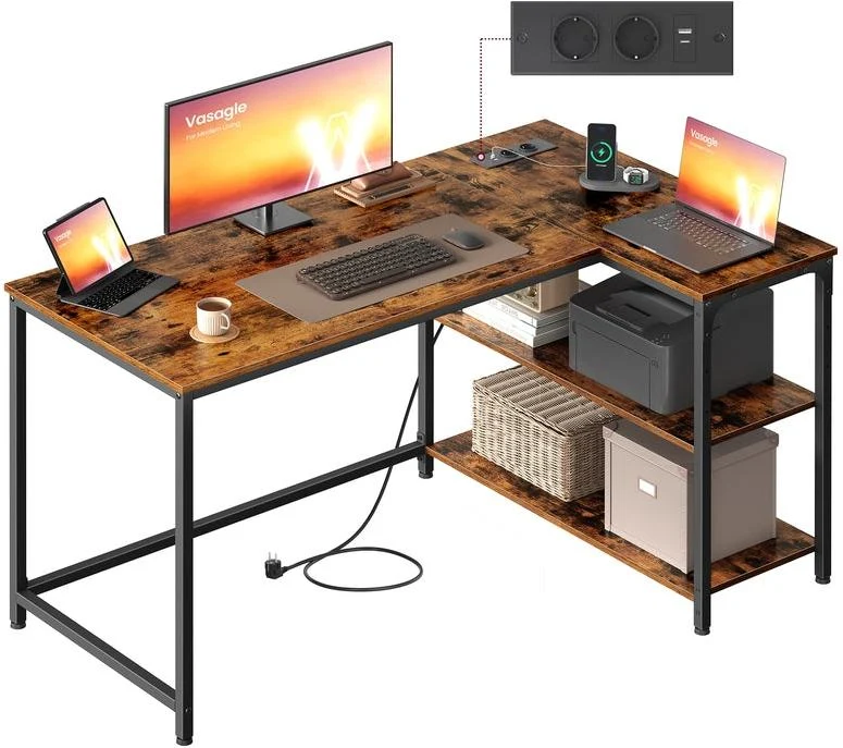 Bureau gaming en L avec rangement réglable 120 x 80 x 76 cm design moderne ambiance cosy en aggloméré marron 12_0012798