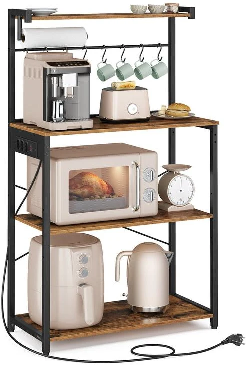 Étagère de cuisine moderne avec espace pour micro-ondes et porte essuie-tout 40 x 80 x 140 cm en aggloméré noir 12_0012447