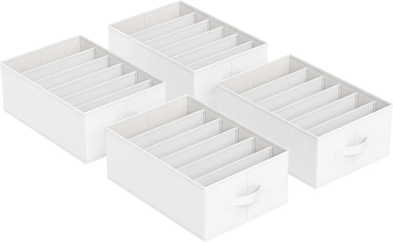 Lot de 4 organisateurs à 6 compartiments rangement vêtements 42 x 30 x 17 cm en tissu non-tissé blanc 12_0011448