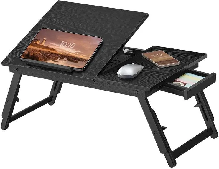 Table de lit pour ordinateur portable réglable 34,9 x 55,5 x 22,5-32 cm usage canapé style rustique en bambou noir boisé 12_0010004