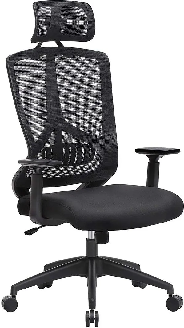 Fauteuil de bureau ergonomique réglable avec appui-tête et accoudoirs 53 x 52 x 120-133 cm en tissu noir 12_0009632