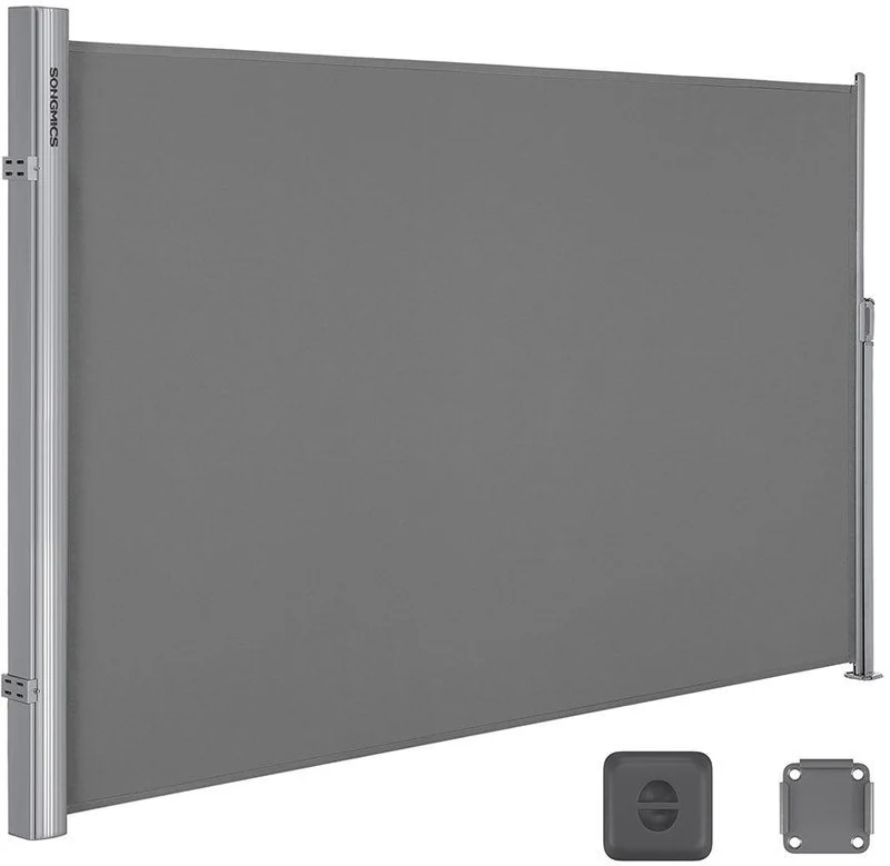 Store latéral brise-vue extérieur 200 x 350 cm protection soleil vent terrasse ambiance cosy en aluminium gris 12_0008906