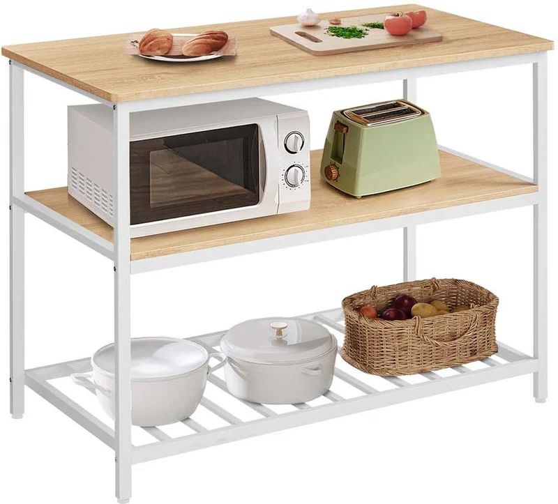 Étagère de cuisine à 3 étagères étagère de rangement avec plan de travail structure en acier stable 120 x 60 x 90 cm facile à monter marron rustique et noir 12_0007854