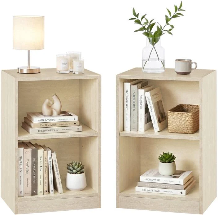 Lot de 2 tables de chevet avec compartiments ouverts 30 x 40 x 60 cm double usage chambre salon en panneaux d’aggloméré beige travertin 12_0012843