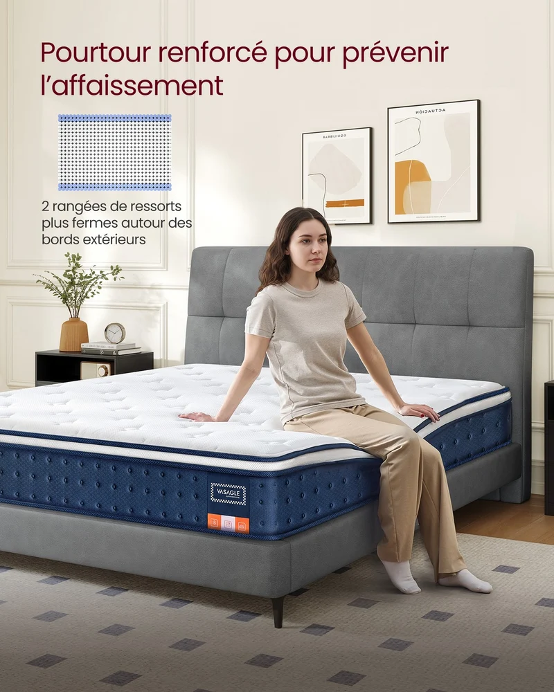 Matelas simple 90 x 190 x 20 cm soutien mi-ferme 7 zones confort optimal finition respirante en mousse bleu 12_0012766