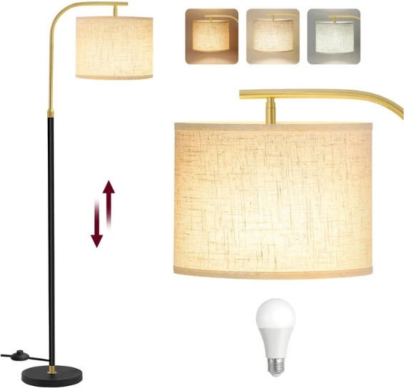 Lampadaire arc réglable hauteur 150 x 30 x 30 cm style moderne ambiance cosy en acier noir mat 12_0012128