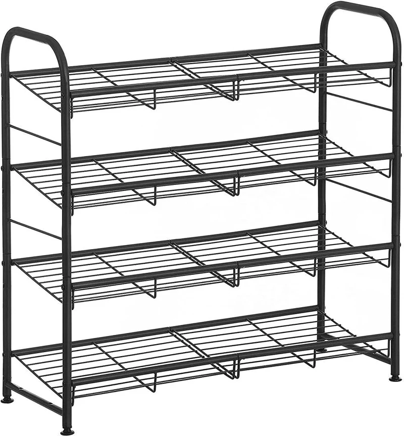 Meuble à chaussures empilable 68,5 x 27,5 x 65 cm capacité jusqu'à 16 paires design pratique pour entrée en acier noir 12_0010200