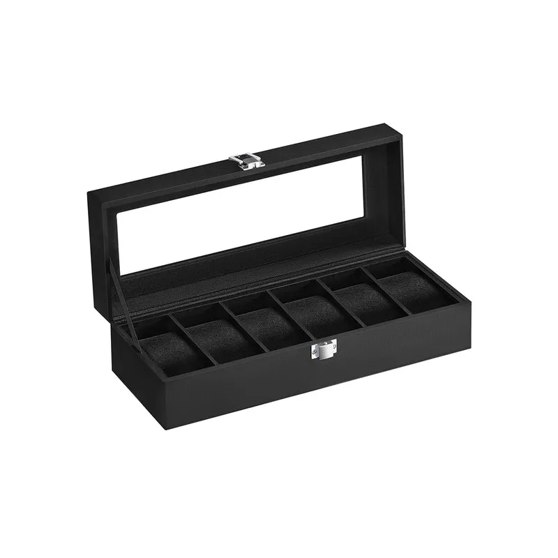Boîte à montres présentoir avec 6 emplacements style élégant 30 x 11,2 x 8 cm en MDF noir 12_0008627