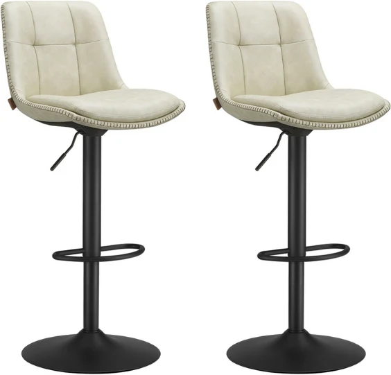 Lot de 2 tabourets de bar réglables hauteur 44 x 47 x 93-114 cm assise ergonomique style moderne en acier blanc crème 12_0011384