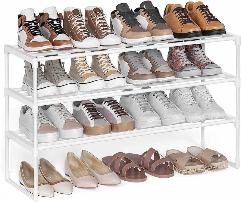 Étagère à chaussures empilable 30 x 92 x 55 cm pour 12 à 15 paires entrée couloir en métal blanc perle 12_0011028
