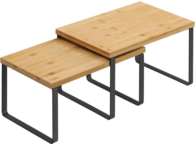 Lot de 2 étagères à épices empilables cuisine 29,7 x 19,5 x 15,5 cm et 29,7 x 18,5 x 13,6 cm en métal noir 12_0010621