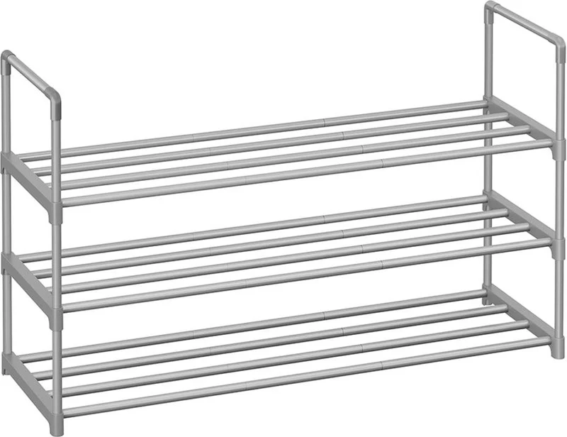 Étagère à chaussures design épuré 30 x 92 x 55 cm peu encombrante pour entrée salon chambre en métal gris 12_0009163