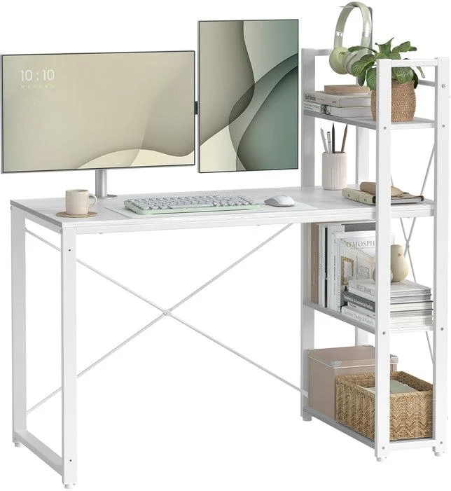 Bureau informatique design industriel avec étagères pratique 56 x 120 x 120 cm en aggloméré blanc érable 12_0009071