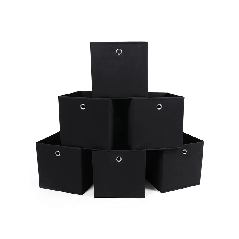 Lot de 6 boîtes tiroirs en tissu cube de rangement pliable coffre pour linge jouets vêtement 30 x 30 x 30 cm noir rfb02h-3 12_0003317