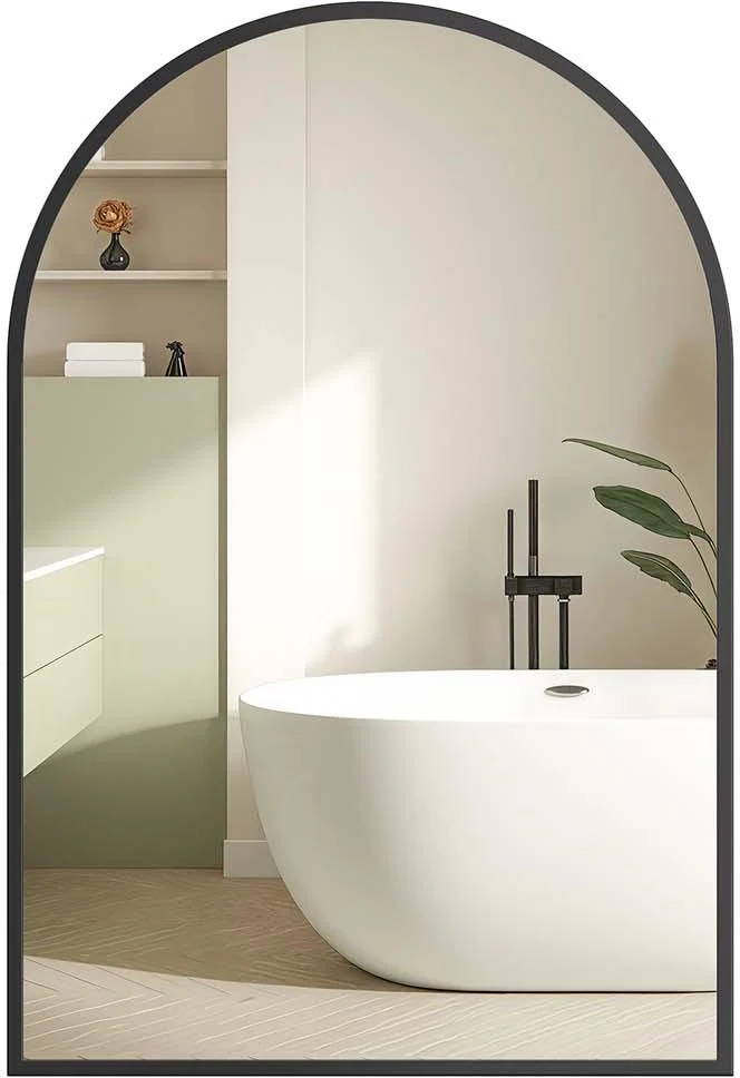 Miroir mural arqué décoratif 91 x 61 cm avec film de sécurité pour salle de bain chambre en verre noir d'encre 12_0012752