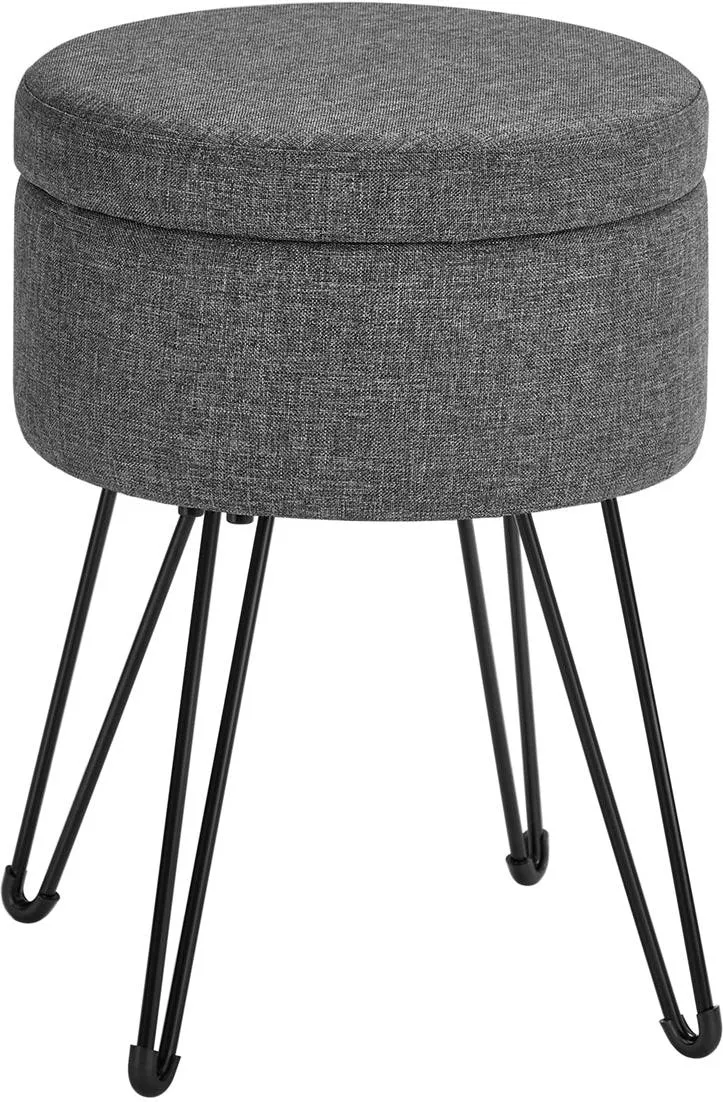 Tabouret de rangement multifonction salon 31 x 43 cm assise confortable design contemporain en tissu gris foncé 12_0010599