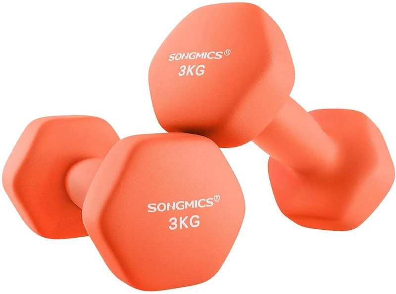 Lot de 2 haltères hexagonaux vinyle pour entraînement fitness salle de sport 20 x 9 cm en fer orange papaye 12_0010363