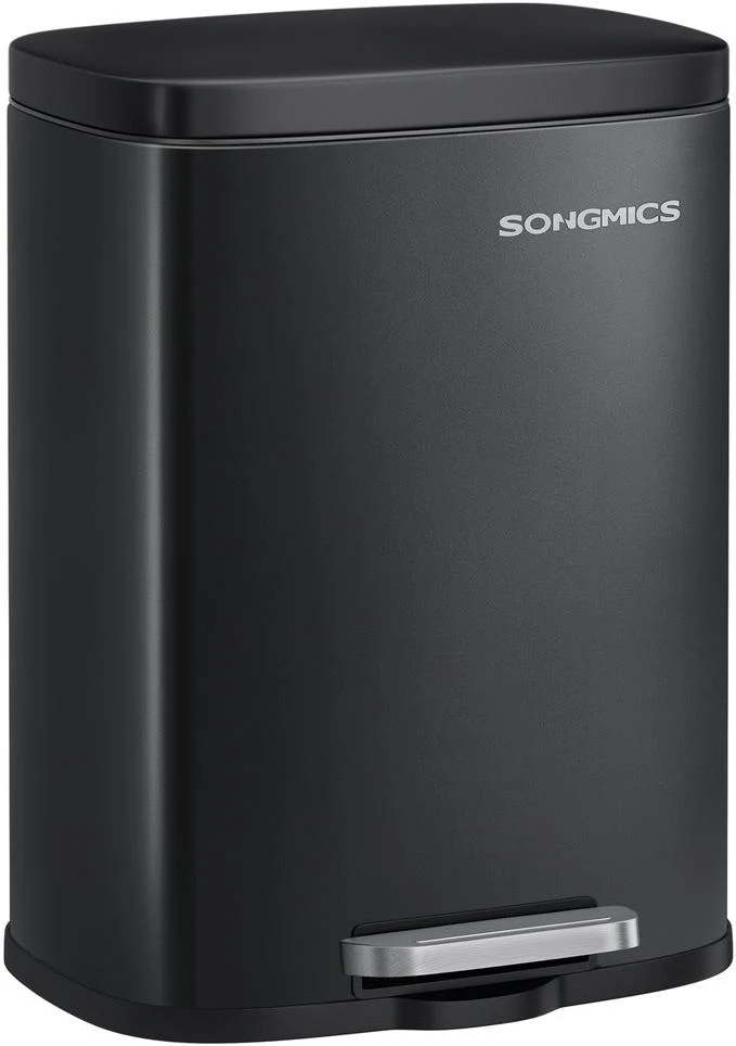 Poubelle de salle de bain 38,4 x 28,6 x 25,2 cm avec seau intérieur fermeture douce en acier noir 12_0013202