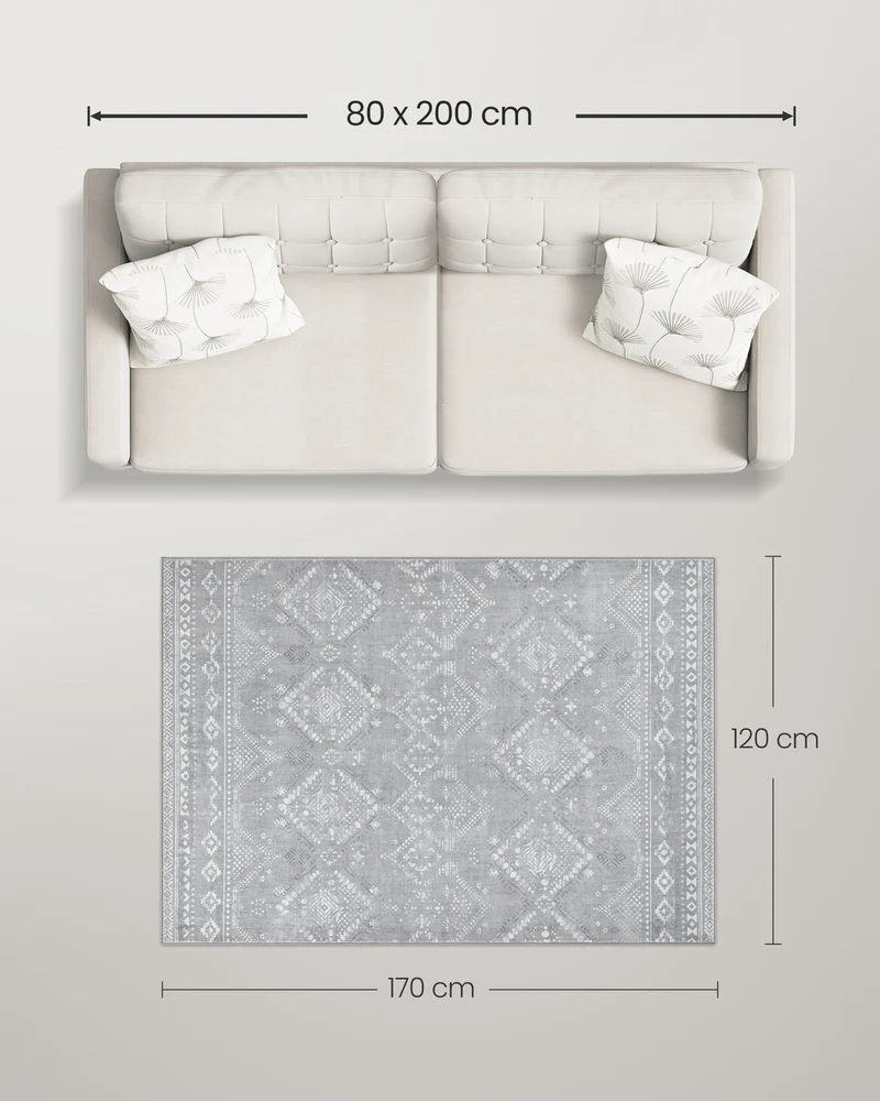 Tapis rectangulaire moderne 170 x 120 cm confort antidérapant ambiance cosy en polyester gris clair 12_0013012