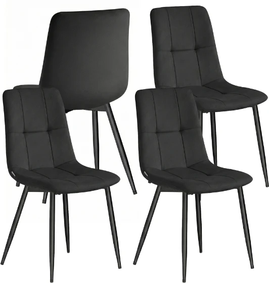 Lot de 4 chaises de salle à manger rembourrées modernes confortables 51 x 43 x 82 cm en velours noir d'encre 12_0012943