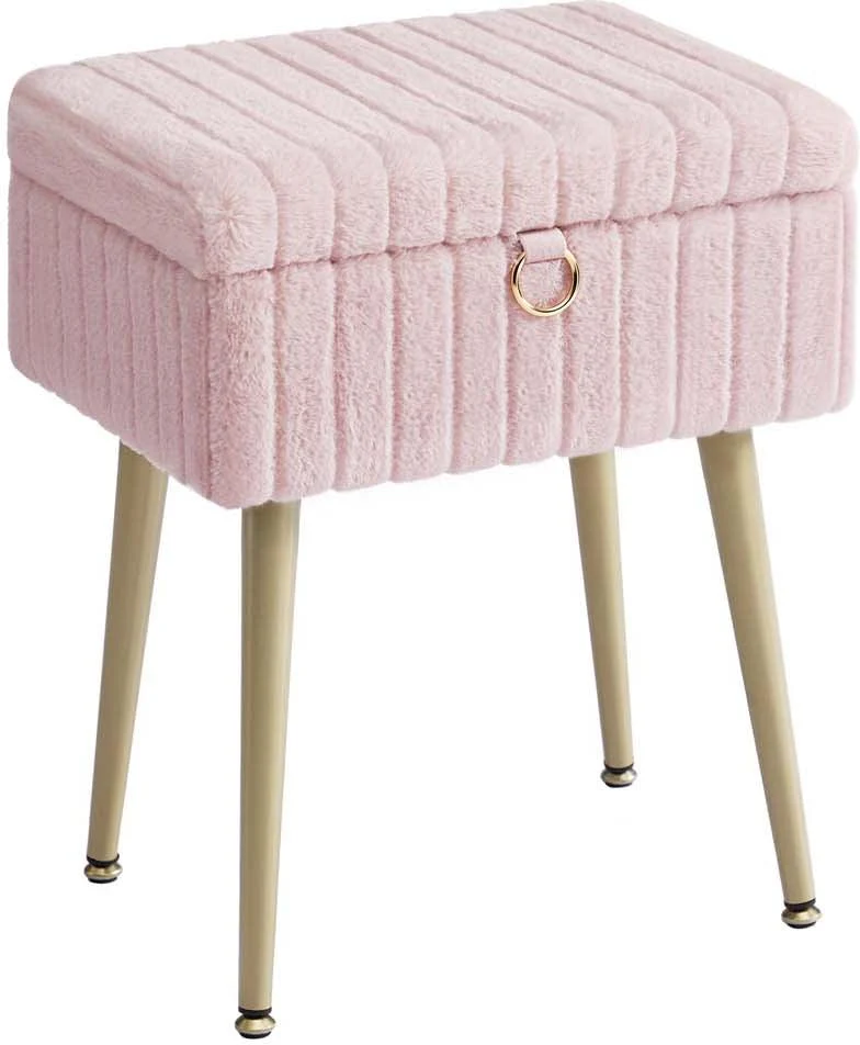 Tabouret de coiffeuse avec rangement ergonomique 30 x 40 x 50 cm ambiance cosy en velours rose bonbon 12_0012151