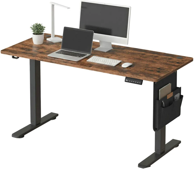 Bureau assis-debout réglable en hauteur 180 x 80 x 72-120 cm 4 niveaux mémorisables design moderne en aggloméré marron 12_0013105