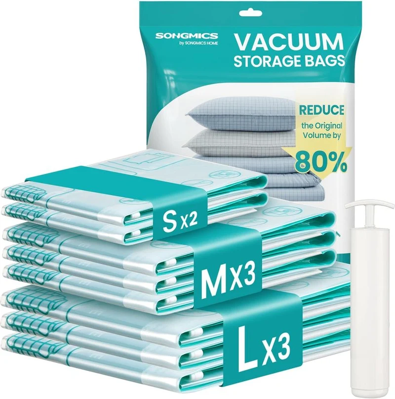 Lot de 6 housses de rangement sous vide vêtements taille M 70 x 50 cm gain de place réutilisables en plastique transparent 12_0013066