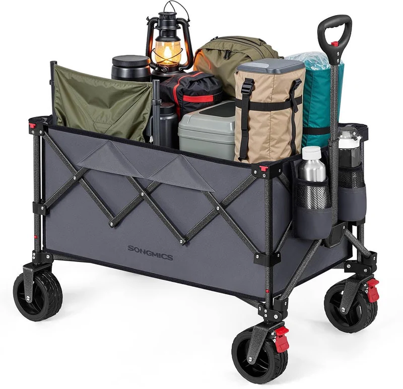 Chariot pliable jardin 49,4 x 80,8 x 93,5 cm capacité 150 L 4 roues amovibles économie d'espace en acier gris 12_0012827